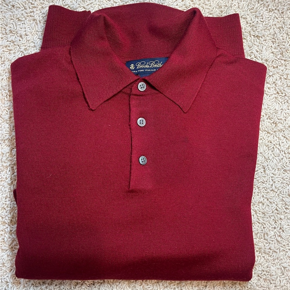 Brooks Brothers 100% Italian Merino Woole Red Polo Shirt Classic Style